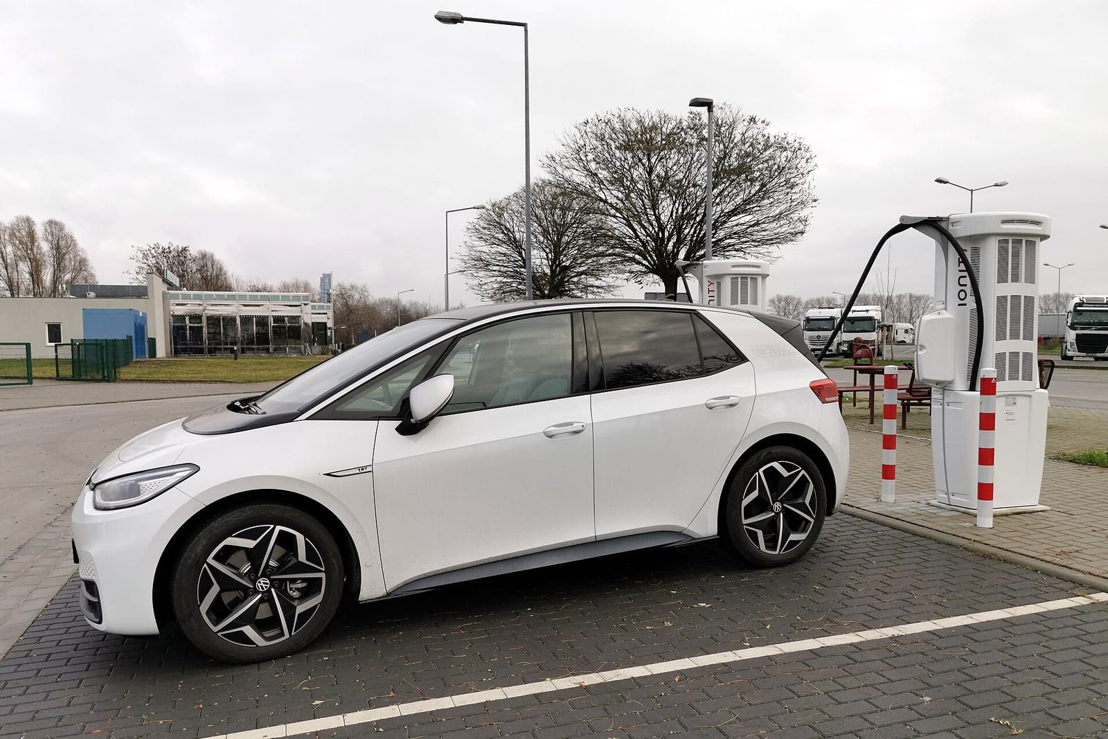 Electric cars charging at a public charging point in Ireland