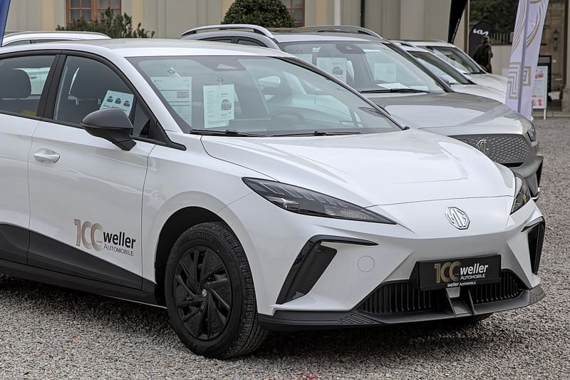 Small electric hatchback at a Spanish port factory site