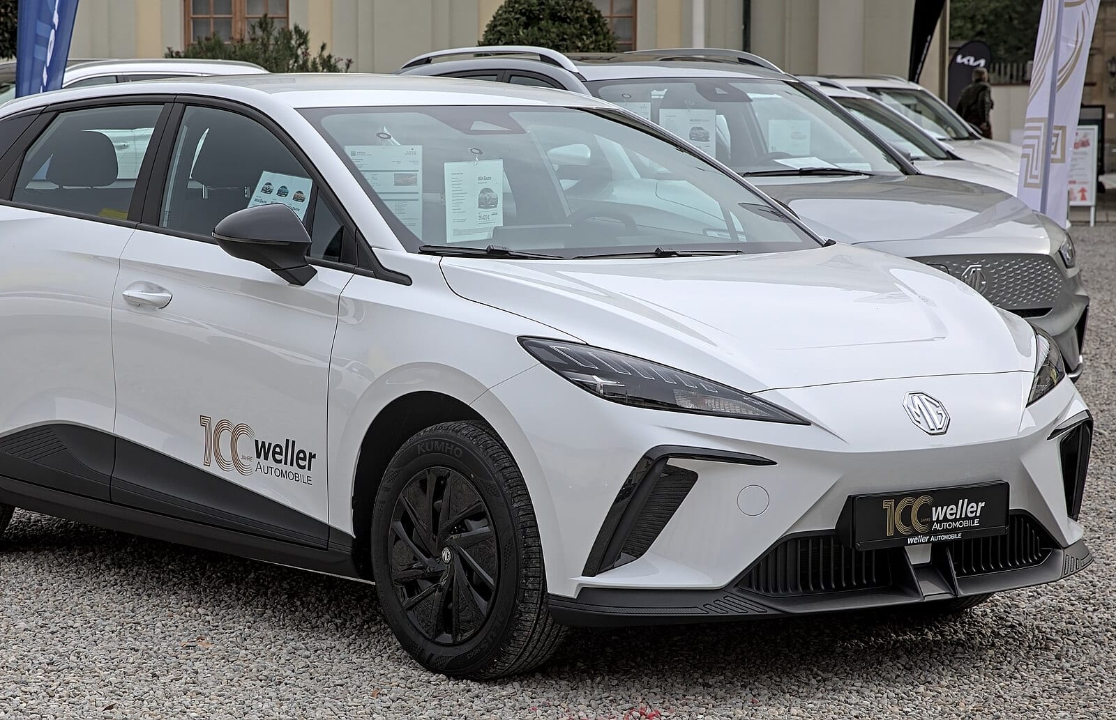 Small electric hatchback at a Spanish port factory site